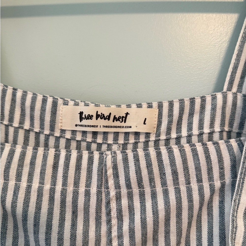 Three Bird Nest Blue and White Striped Overalls - Picture 2 of 5